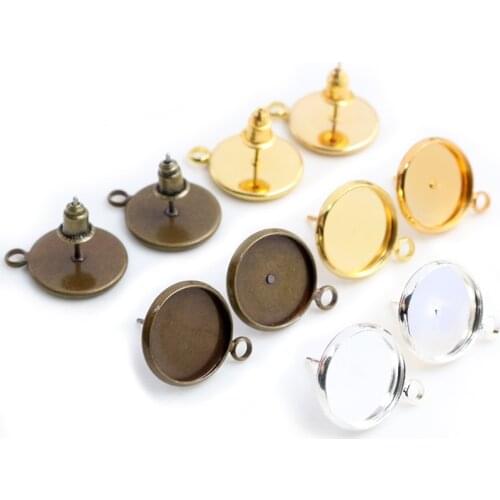 8-16mm 10pcs Bronze Silver Gold Colors Earring Studs,Earrings Blank/Base,Fit 8-16mm Glass Cabochons,Buttons;Earring Bezels