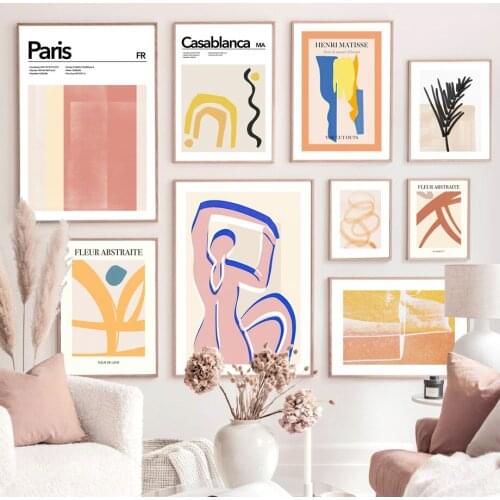 Abstract Geometric Curve Line Nude Figures Palm Leaf Nordic Poster Wall Art Print Canvas Painting Decor Pictures For Living Room
