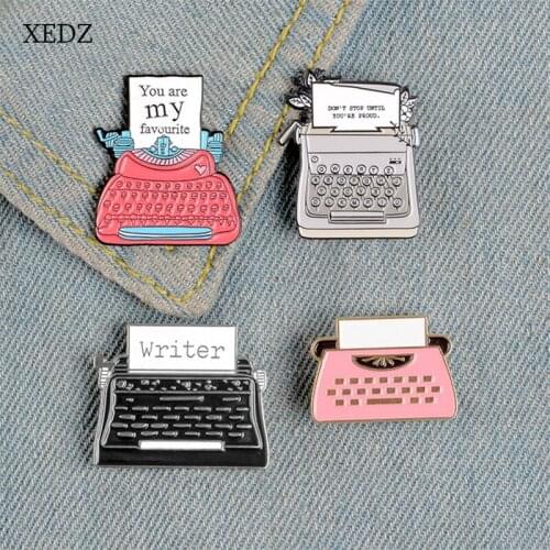XEDZ New telephone fax machine collection brooch fashion commemorative red pink black gray fax machine paper badge jewelry gift