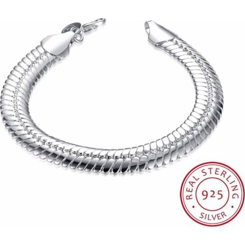 Lekani 10mm Snake Link Chain Bracelet Men Fine Jewelry 925 Sterling Silver 21cm Bling Flat Snake Bracelets Bangles Male Gift