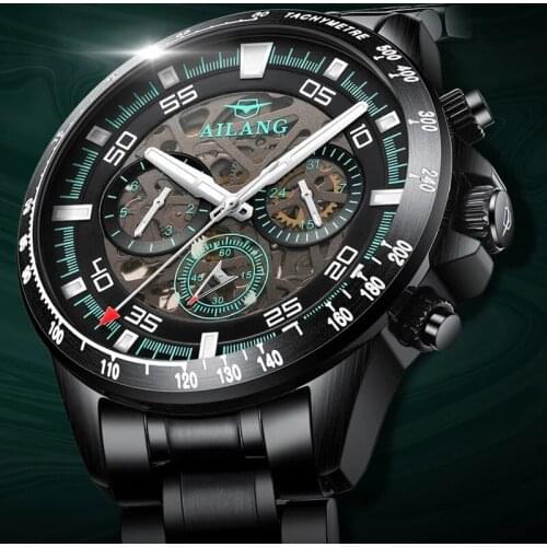 AILANG Automatic Metal Hollow Mechanical Watch Mens Luminous Waterproof Formal Luxury Calendar Watch Male Atmosphere 8827