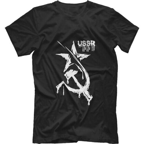 USSR Socialist Emblem Hammer and Sickle Russia CCCP Pentagrams T-Shirt. Summer Cotton Short Sleeve O-Neck Mens T Shirt New S-3XL