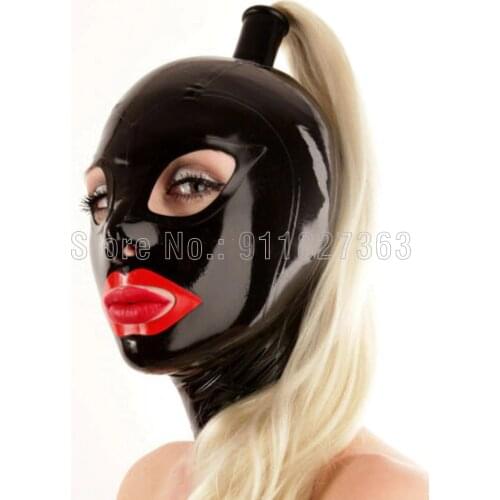 Hot Sexy Latex Mask Rubber Unisex Hood with Wig Rubber Fetish Mask Braid Wigs Latex Headgear