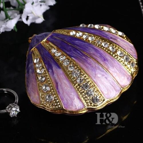 H&D Womens Fashion Trinket Box Hinged Jewelry Bejeweled Trinket Boxes Ring Holder Figurine Collectible (Purple shell) Wedding