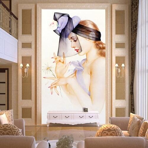 And American retro girl wallpaper custom size beauty beauty cosmetics shop wallpaper mural living room bedroom