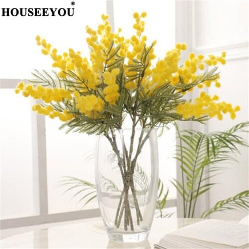 6PCS/Lot 38cm Artificial Acacia Fake Flowers Tree Simulated Stamen Bouquet Wedding Wreath Mimosa Spray Cherry Fruit Branch