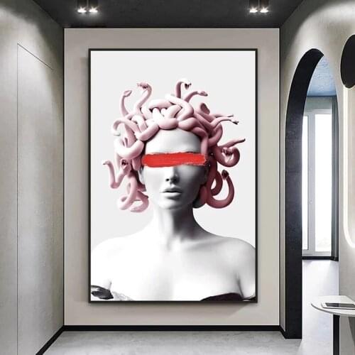 Pink Medusa Cover Eyes Canvas Art Posters and Prints Vaporwave Sculpture Of Medusa Canvas Paintings on the Wall Art Pictures