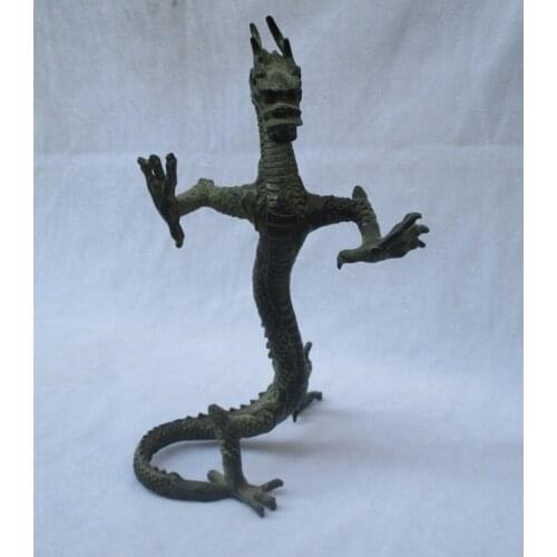 Collectible Chinese Old Bronze Carved Stand Dragon Sculpture /Antique Dragon statue