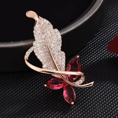 Korean Zircon Womens Suit Personalized Leaf Brooches Simple Pin Coat Jewelry Leaf Brooch