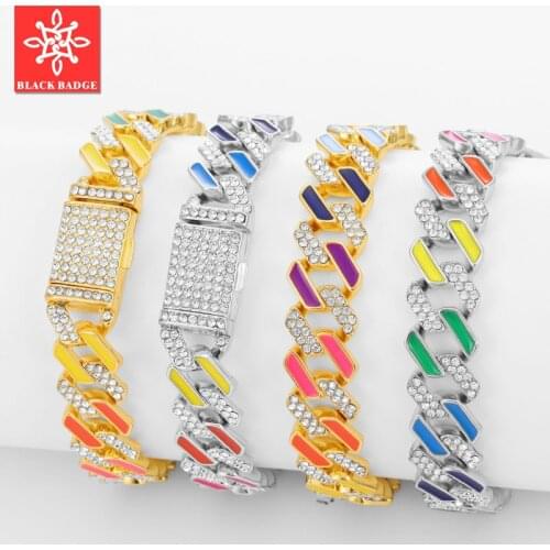 Colorful Cuban Chain Bracelet Curb Link Chains Accessories Iced Out Crystal Bracelets Unisex Hip Hop Rock Street Bangle Jewelry
