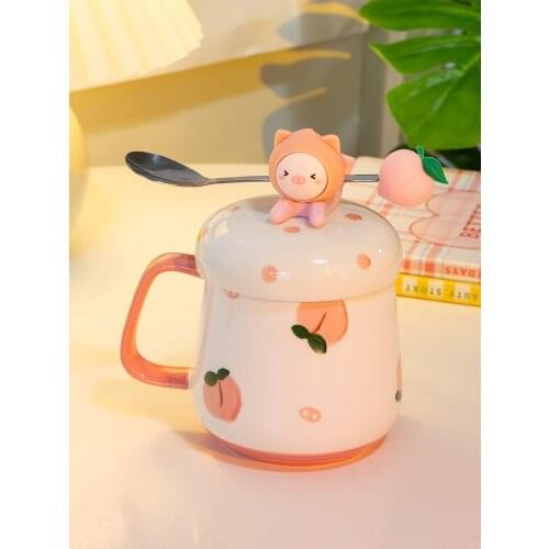 Lovely mug female summer spoon with lid high value household water cup Office ceramic breakfast cup