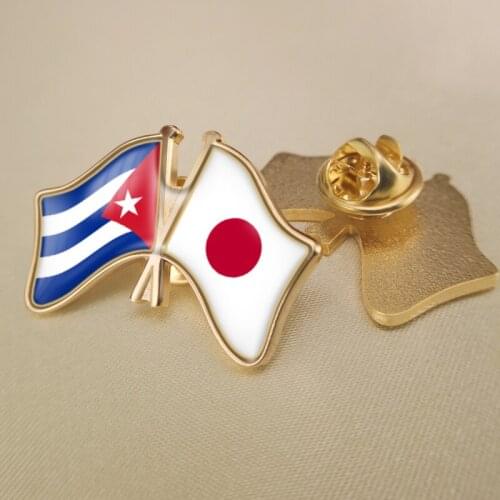 Cuba and Japan Crossed Double Friendship Flags Lapel Pins Brooch Badges