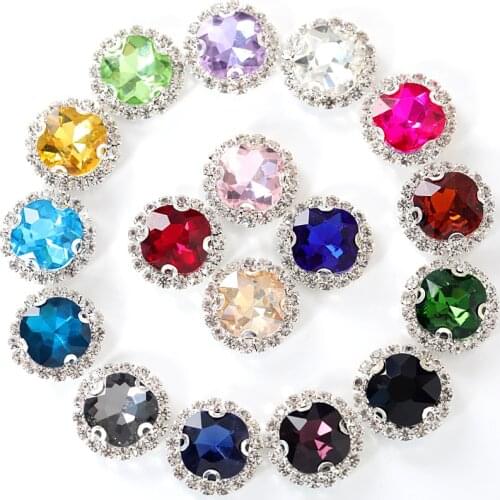 12mm 20pcs Colorful Fat Square Crystal Buckle Sew On Rhinestones With Lace Claw Sew On Claw Rhinestones For Wedding Dess B1072