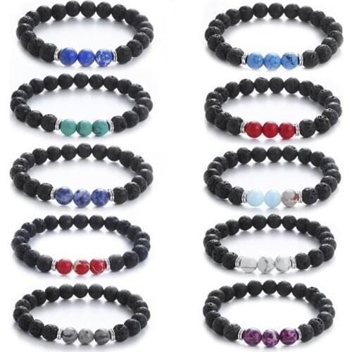 Lava Rosary Mens Energy Elastic Rope Bangles 8mm Tiger Eye Bead Natural Stone Yoga Bracelet For Women Christmas Jewellery