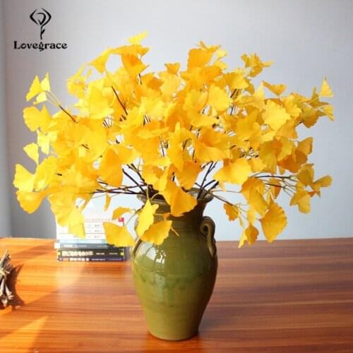 Lovegrace Artificial Plant Ginkgo Leaf 3 Forks Maidenhair Tree Handmade Green Plant DIY Bouquet Flower Arrangement Ginkgo Biloba