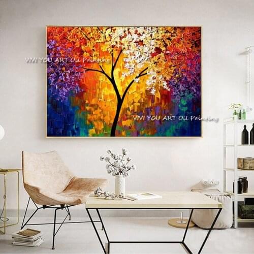 The Best Handmade Plant Mural Oil Painting Colorful Large Tree On Canvas Nature Creative Wall Arts Picture For Living Room Decor