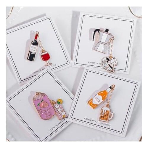 High quality fashion jewelry accessories metal enamel Fun coffee beer juice red wine metal brooch decorative pin badge