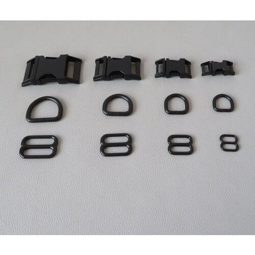 10Sets/Lot 10mm 15mm 20mm 25mm Metal Buckle Hardware D Ring Webbing Strap Clasp Cat Dog Collar Slider Belt Loop Sewing Accessory