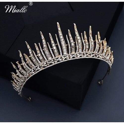 Miallo Rhinestone Hair Crown for Women Hair Jewelry Crystal Gold Color Tiaras and Crowns Party Headpiece Hair Accessories