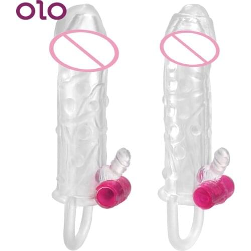 OLO Reusable Condom G-spot Cock Sleeve Penis Rings Enlargement Sex Toys For Men Delayed Ejaculation Penis Sleeve Vibrator