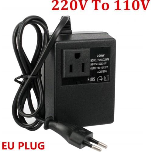 NEW 1 PCS 200W Voltage Converter Transformer 220V To 110V Step Down Travel Voltage Transformer Converter EU Plug