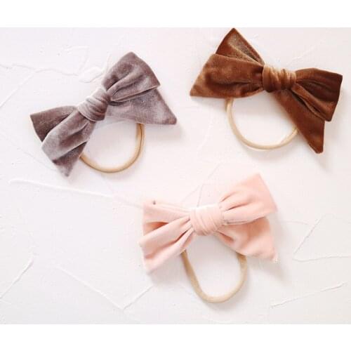 Baby Headbands for Girls Nylon Band Velvet Big Bows Infant Photography Hair Accessories Kids Party Elastic Hairbands Traceless