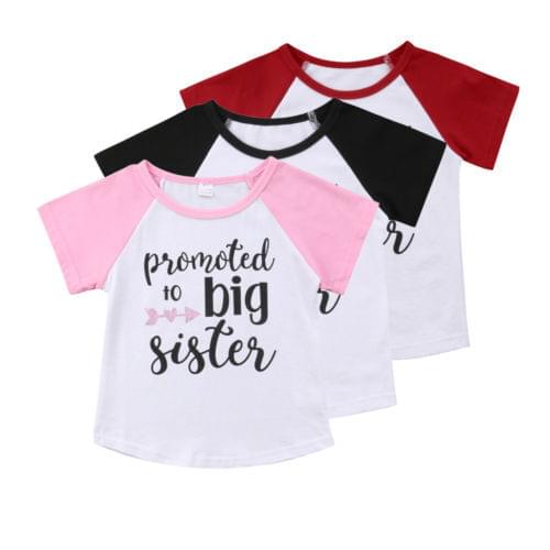 Sister kid Girls Short Sleeve shirt Children Girls Kiids Caual Patchwork T-Shirts