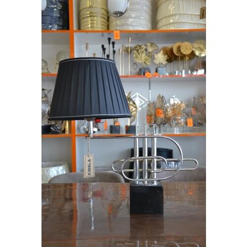 Saxophone Black Marble Lamp Black Pleated Lampshade Cube Classic Lampshade