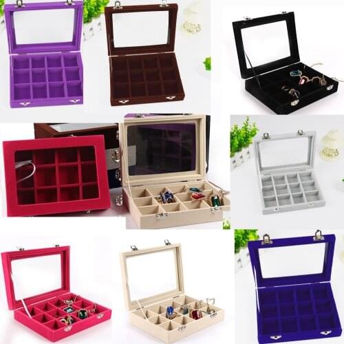 12 Grids Velvet Jewelry Box Rings Earrings Necklaces Makeup Holder Case Organizer Women Jewelery Storage Size:20*15*5cm(L*W*H)