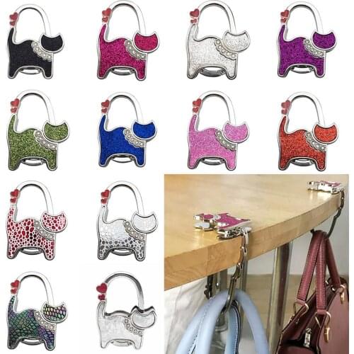 Foldable Handbag Bag Hook Hanger Holder Alloy Fashion Shining Rhinestone Cat Bag Holders Handbag Accessories Gifts