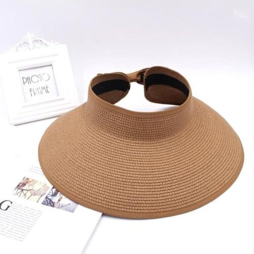 Seioum Sun Visor Beach Hats Women Visors Foldable Wide Brim Female Summer Sun Hat Womens Hats Summer Wide-brimmed Straw Hat