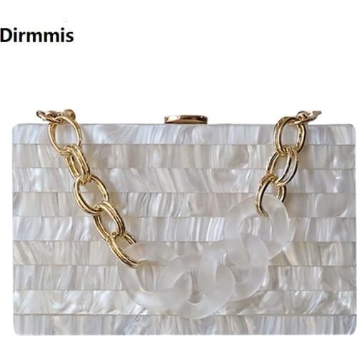 New Trendy Handbag Brand Fashion Women Bags White Striped Acrylic Luxury Party Evening Bags Woman Cute Wedding Box Clutch Purse