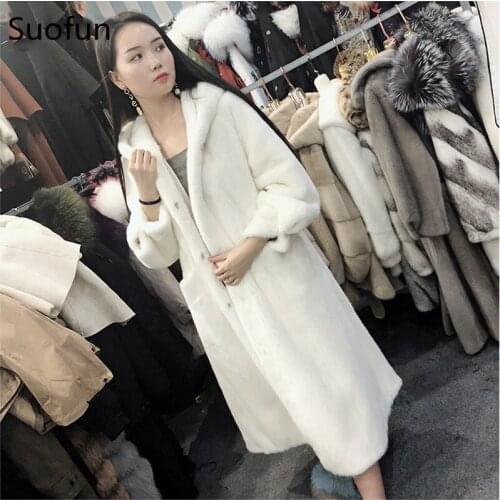 Suofun Long Sleeve Plus Size New Fashion Woman Fur Parker Coat Women Clothing Winter Female Mink Fur Coats With Hooded Overcoats