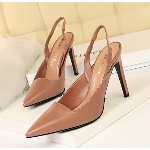 Women Shoes Pumps Pointed Toe Pointed Hollow Back strap 10CM thin High Heels Boat Wedding Dress Office Party Shoes