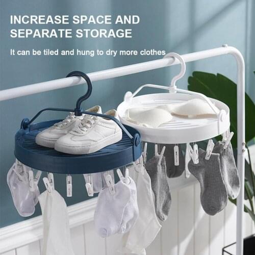 360 Degree Rotation Clothes Hanger Rack Clothespin Foldable Round Socks Clothes Hanger Drying Rack Swith Hooks Cloth Organizer
