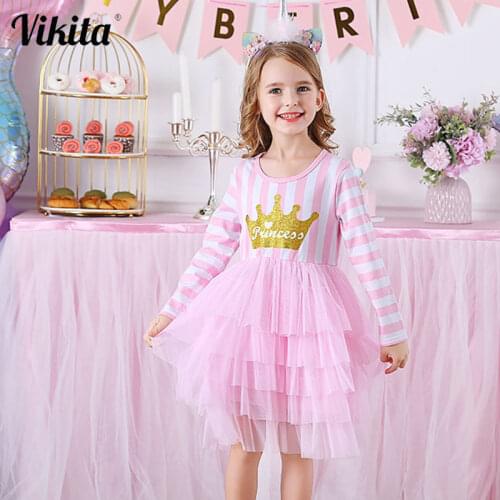 VIKITA Princess Girls Dress Girls Clothes Children Clothing Autumn Party Tutu Kids Dresses for Girls Toddler Girls Casual Dress