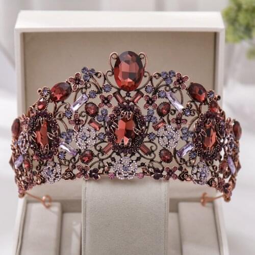 Vintage Gold Large Baroque Party Crowns Tiara Queen Crown Crystal Heart Wedding Hair AccessoriesHeadband Bridal Hair Jewellery