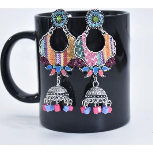 Vintage Indian Jhumka Women Big Bells Tassel Drop Earrings Bohemia Ethnic Colorful beaded Alloy Earring Gypsy Afghan Jewelry