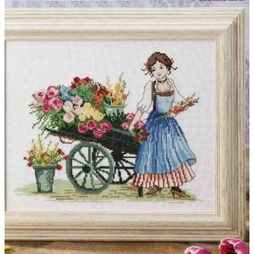 Top Quality Beautiful Counted Cross Stitch Kit Victorian Flower Seller Florist Lady Woman Girl