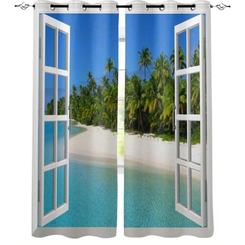 Window View Tropical Island Hawaii Curtains For Living Room Modern Window Curtains For Bedroom Curtains Drapes Blinds