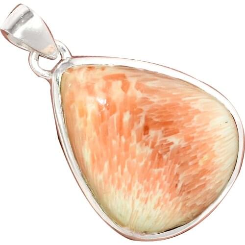 Genuine ORANGE SCOLECITE Pendant 925 Sterling Silver, Women Hand Made Fine Jewelry Gift