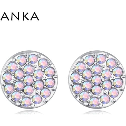 ANKA brand simple stud earrings for woman with micro paved CZ crystal round shape earring fashion jewelry gift #128962