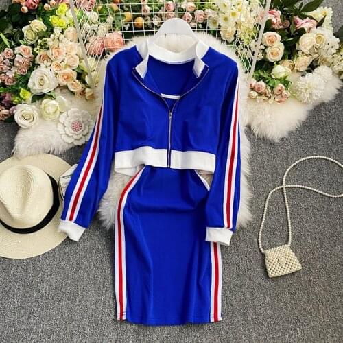 Casual cardigan jacket spring and autumn small suit womens new fashion age reduction sling bag hip dress two-piece suit