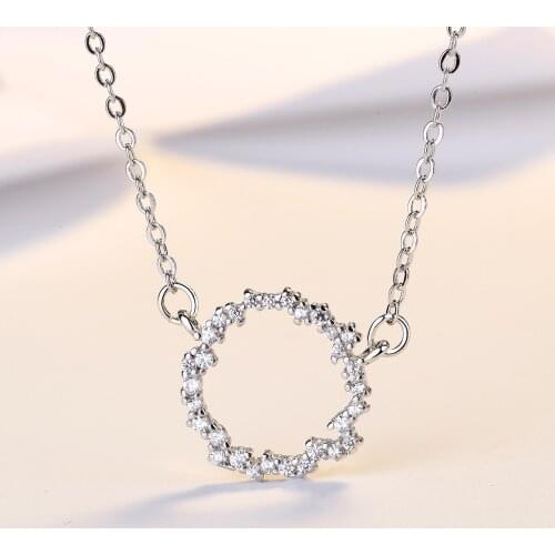 HF JEL Luminous S925 Sterling Silver Round Circle Pendant Necklaces Fashion Statement Women Sterling Silver Necklace Jewelry