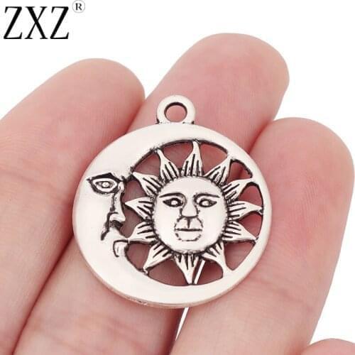 ZXZ 10pcs Tibetan Silver Moon And Sun Charms Pendants 30mm for Necklace Earring Jewelry Making Findings