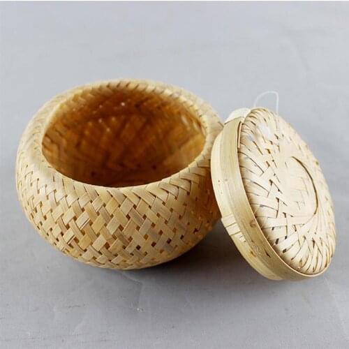 1PC Bamboo Woven Tea Basket Mini Tea Leaves Container Loose Tea Storage Jar Portable Tea Leaves Basket Round Bamboo Woven Tea Ba