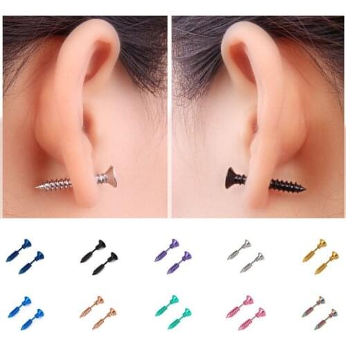 10 Colors Funny Screw Earrings For Women Men Punk Hip Hop Personality Geometric Stud Earrings Girl Boy Jewelry Gifts Accessories