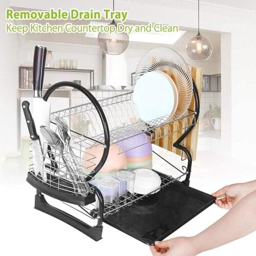 2-Layer Cutlery Drain Rack with Cutlery Rack Cutlery Drying Rack with Drip Tray