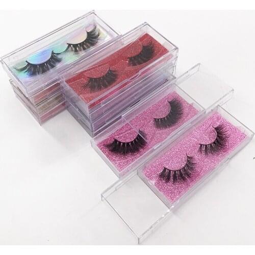 3D Mink Lashes Custom Rectangle Lash Packaging Holographic Pink Clear Box with Eyelashes
