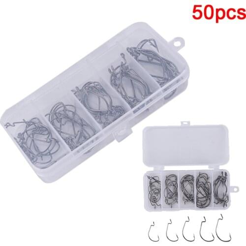 50pcs Sea Hooks Fishing Box LUSHAZER Offset Hook 2# 1# 1/0# 2/0# 3/0# Carp Snap Fishing Big Hooks Tackles Accessories Fishhook